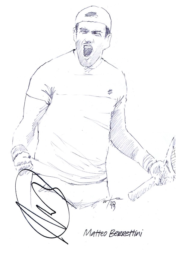 Autographed drawing of tennis player Matteo Berrettini