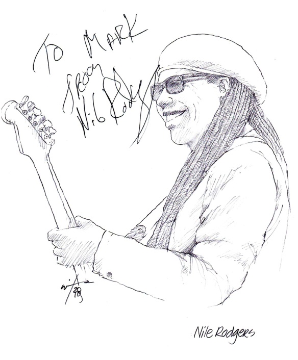 Autographed drawing of musician Nile Rodgers