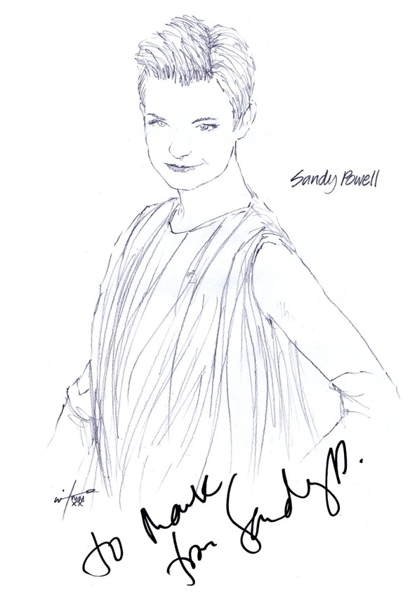 Autgraphed drawing of costume designer Sandy Powell