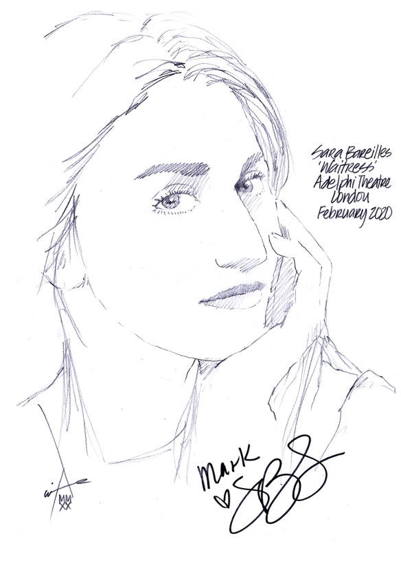 Autographed drawing of Sara Bareilles in Waitress at the Adelphi Theatre on London's West End