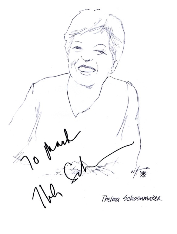 Autographed drawing of editor Thelma Schoonmaker