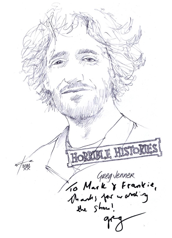 Autographed drawing of public historian Greg Jenner