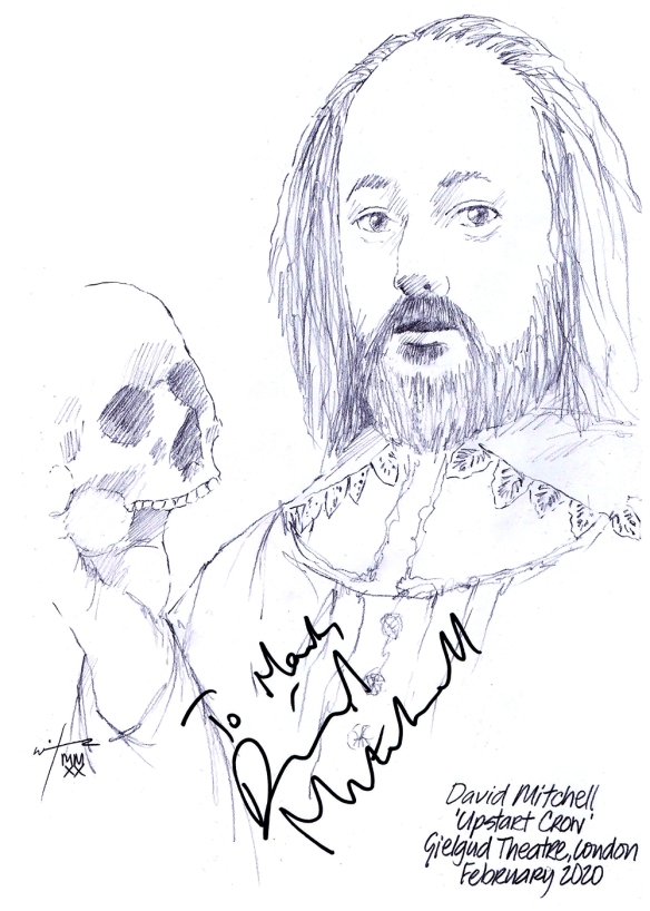 Autographed drawing of David Mitchell in Upstart Crow in the Gielgud Theatre on London's West End