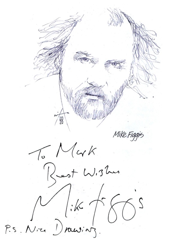 Autographed drawing of filmmaker Mike Figgis