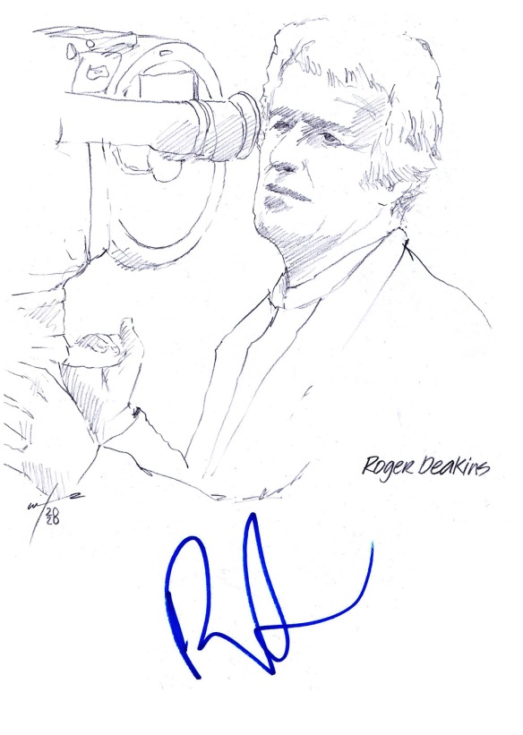 Autographed drawing of cinematographer Roger Deakins