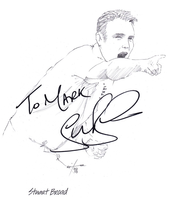 Autographed drawing of cricketer Stuart Broad