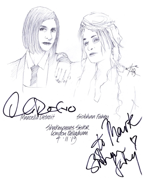 Autographed drawing of musicians Shakespears Sister